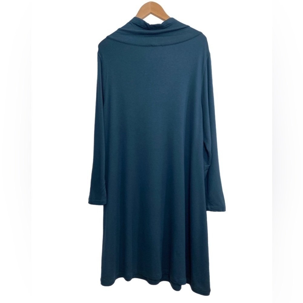 T by Talbots teal cowl neck w/ drawstring long sleeve athleisure dress - Picture 2 of 5